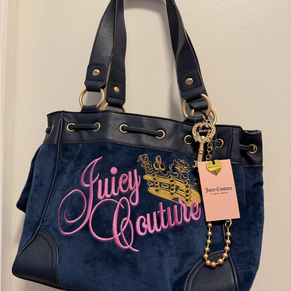 Juicy Couture Dark Blue Tote with Pink and Gold Accents